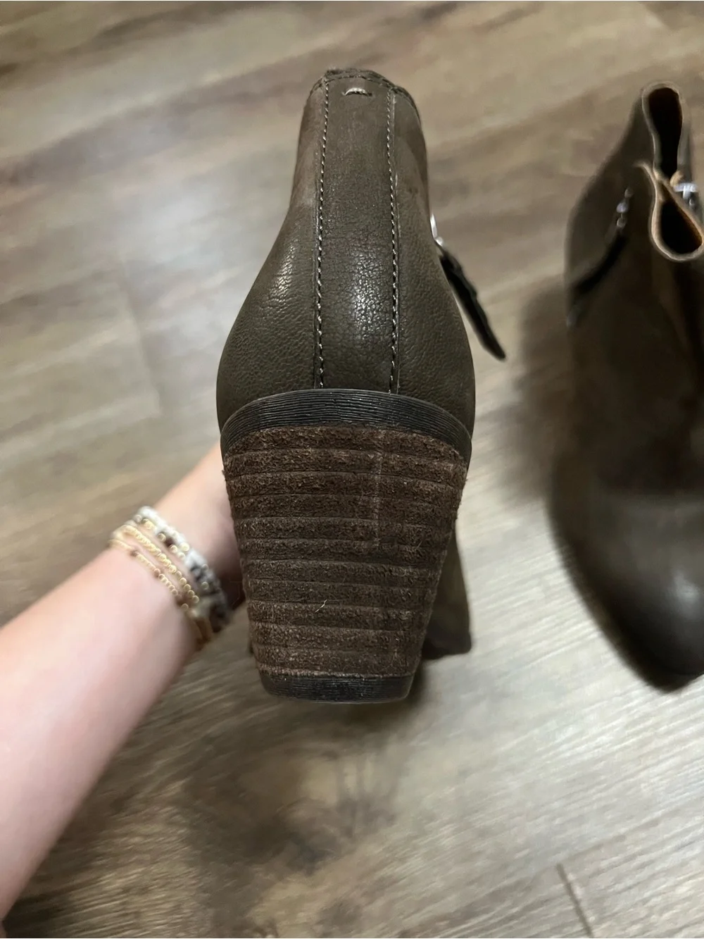 Frye Olive Brown Pointed Ankle Booties with Side Zip